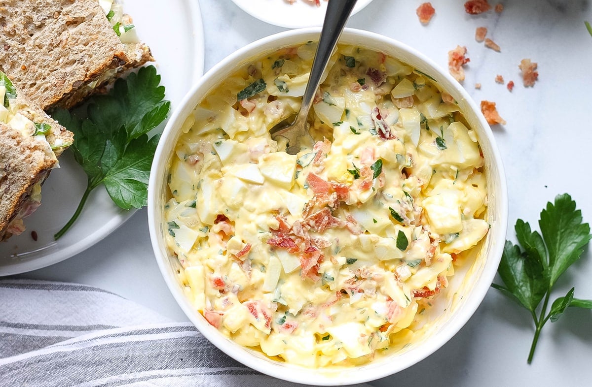 overhead bowl of egg salad