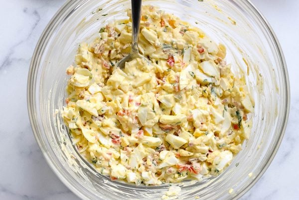 egg salad in a mixing bowl