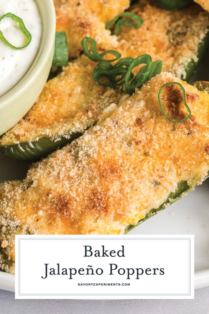 close up of a stuffed jalapeno with text overlay for pinterest 