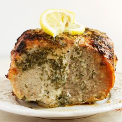 lemon pork loin topped with lemon