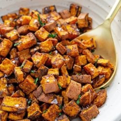 close up of roasted sweet potatoes