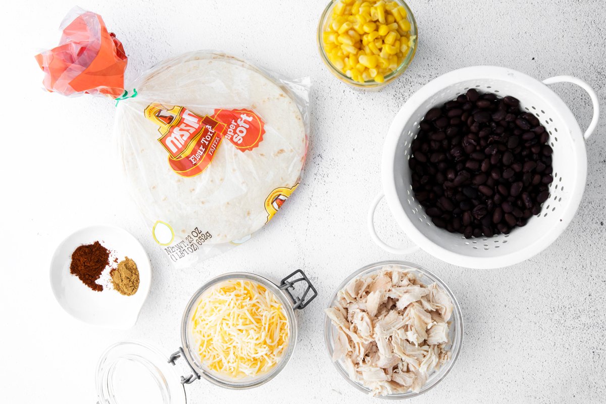 ingredients for easy chicken quesadillas in the oven