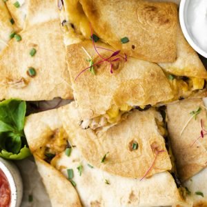 close up of chicken quesadillas