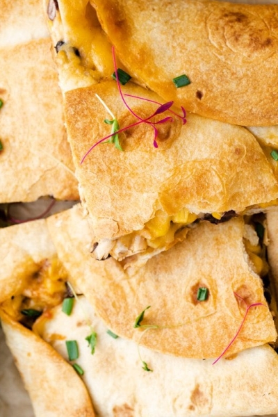 close up of chicken quesadillas