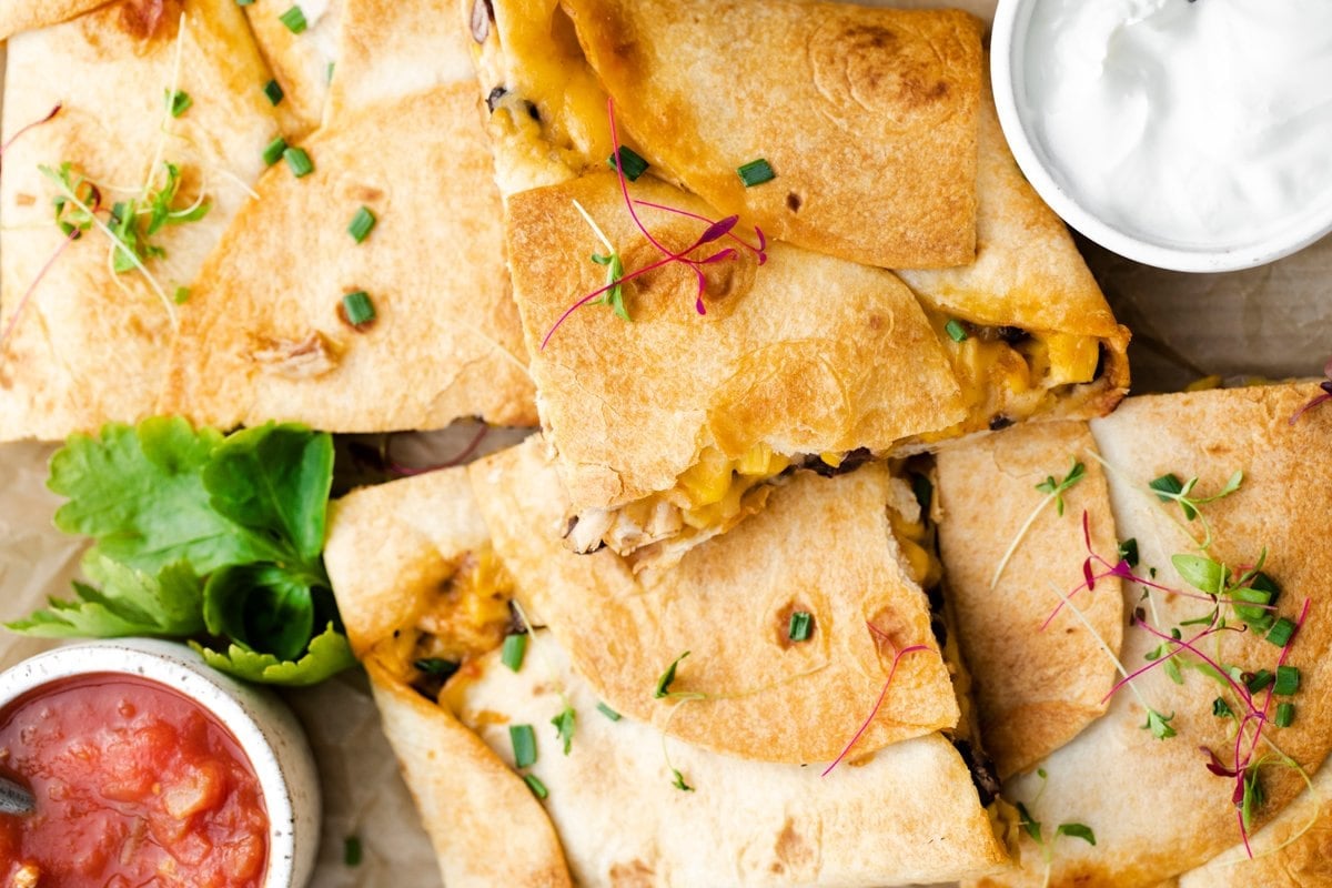 close up of chicken quesadillas