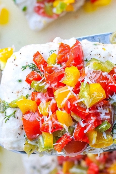 baked halibut on a spatula