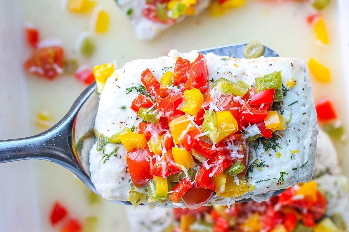 baked halibut on a spatula