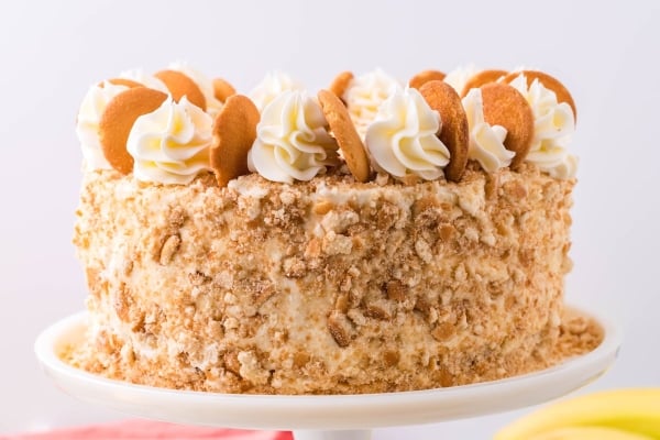side view of banana pudding cake