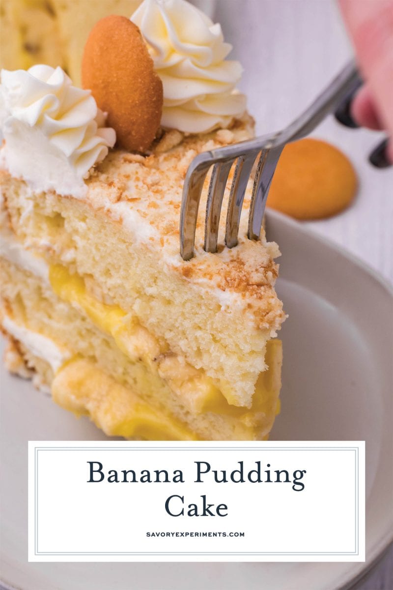 close up of fork digging into banana cake 