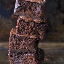 straight on shot of stack of sweet potato brownies