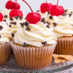 cannoli cupcakes on a serving platter