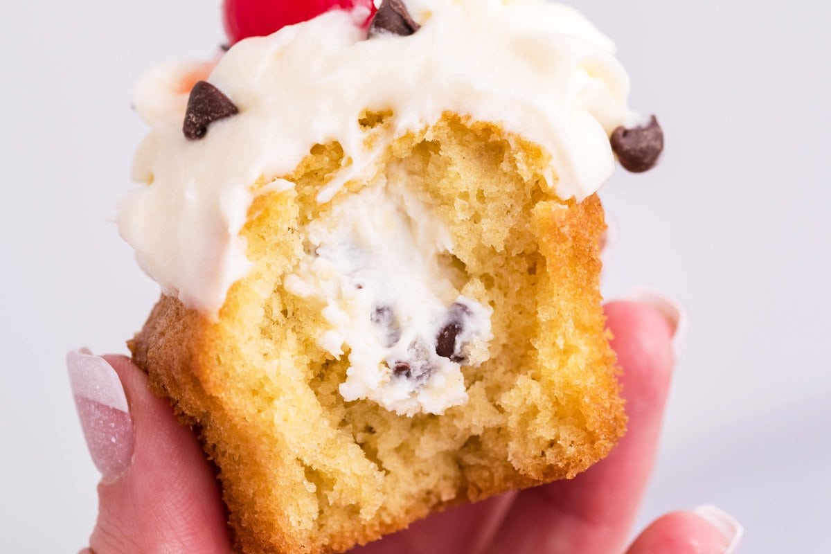 cannoli filling inside of a cupcake 
