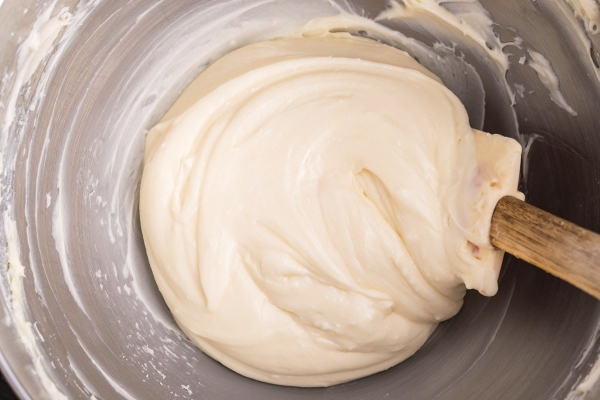 cream cheese frosting in a bowl