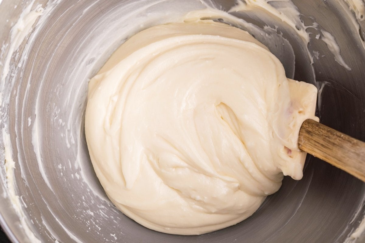 cream cheese frosting in a mixing bowl 