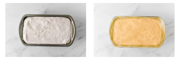 ice cream in a loaf pan with parchment paper