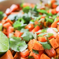 angled shot of sweet potato salad