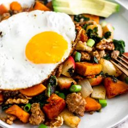 fried egg over hash