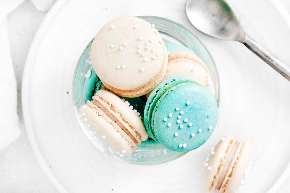 overhead of macarons with sprinkles 