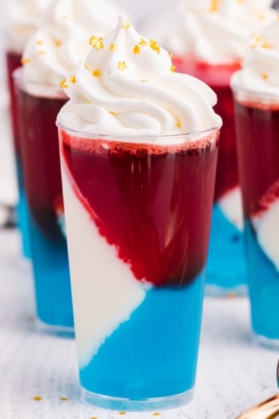 red white and blue jello cups