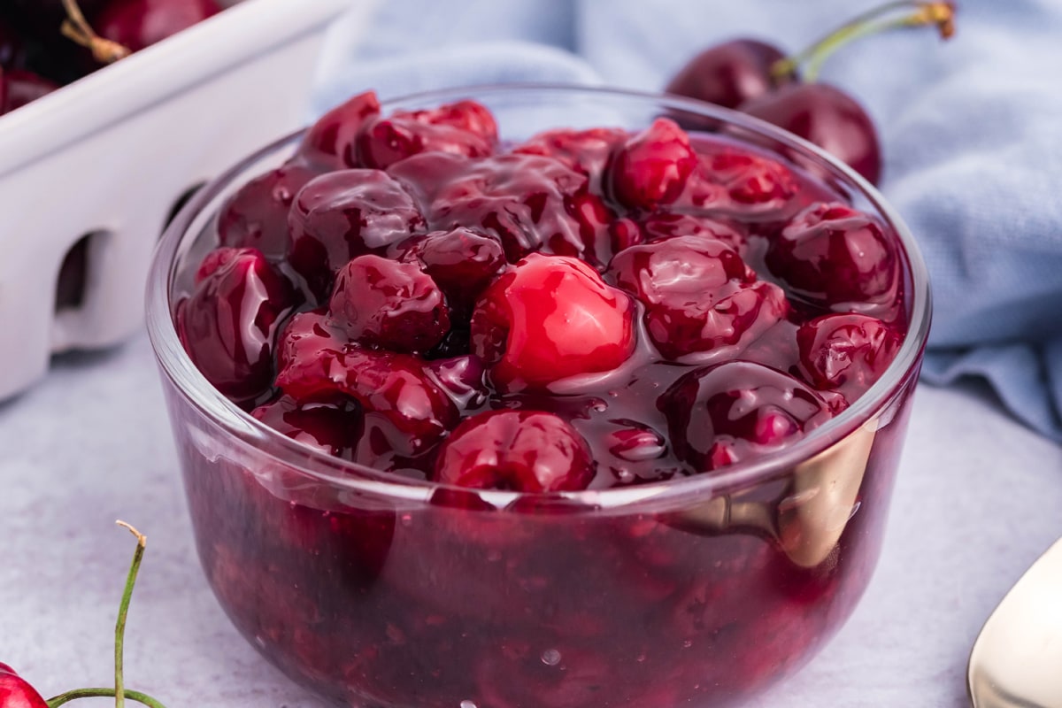 bowl of cherry pie filling  