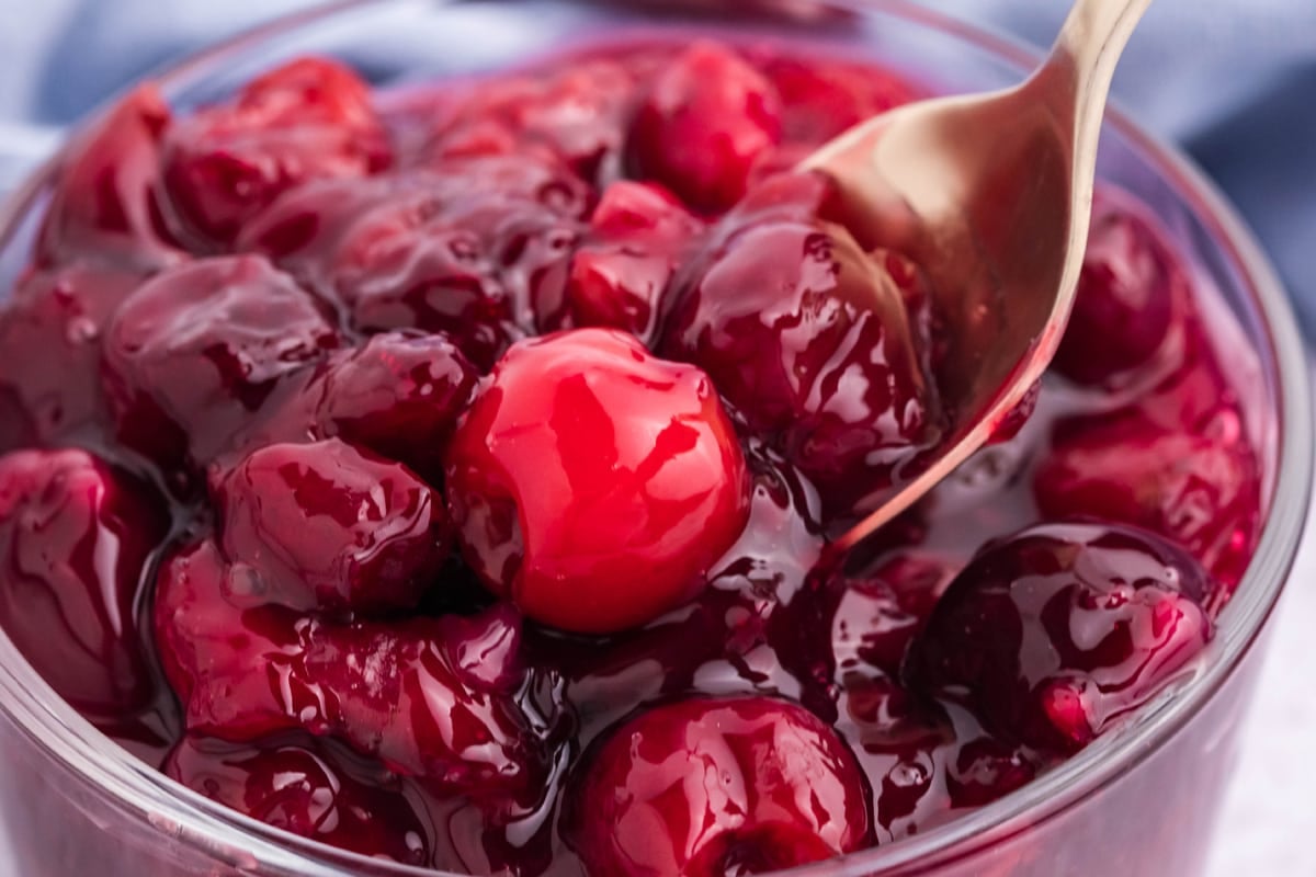 close up of cherry pie filling 