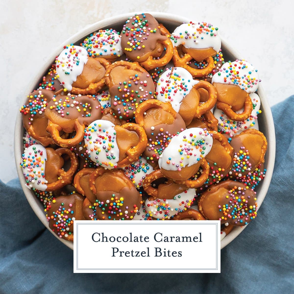 bowl of chocolate caramel pretzel bites