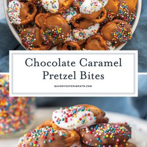 chocolate caramel pretzel bites for pinterest
