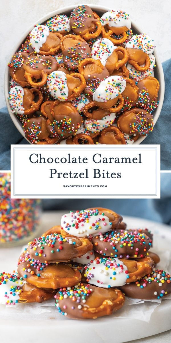 chocolate caramel pretzel bites for pinterest 