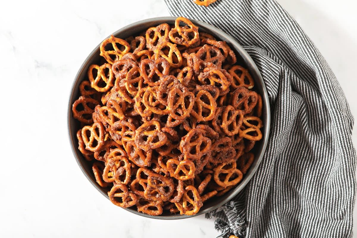 overhead of cinnamon sugar pretzels