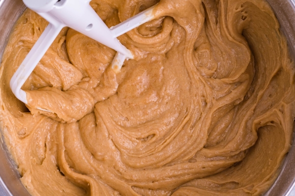 bowl of peanut butter cake batter in a bowl