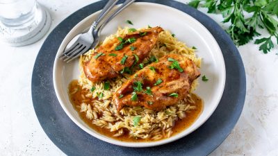 plate of crock pot balsamic chicken