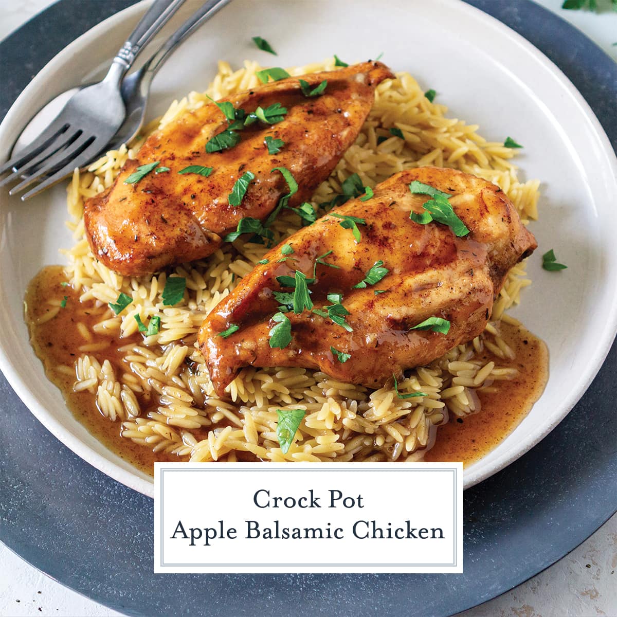 close up of chicken breasts with balsamic sauce over rice 