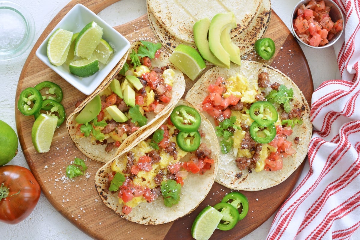 serving tray of breakfast tacos 