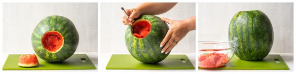 how to cut the top off a watermelon to hollow it out