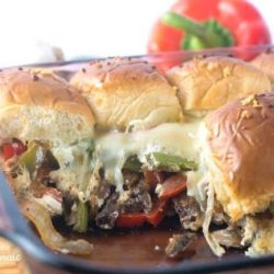 straight on shot of jalapeno philly cheesesteak sliders