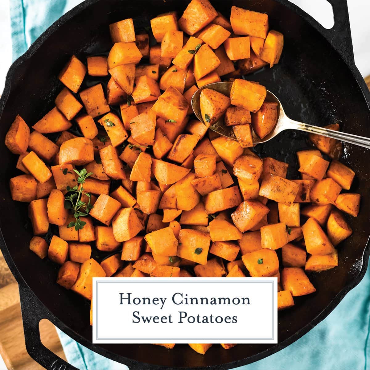 overhead of sweet potatoes in cast iron