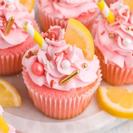 close up of pink lemonade cupcakes