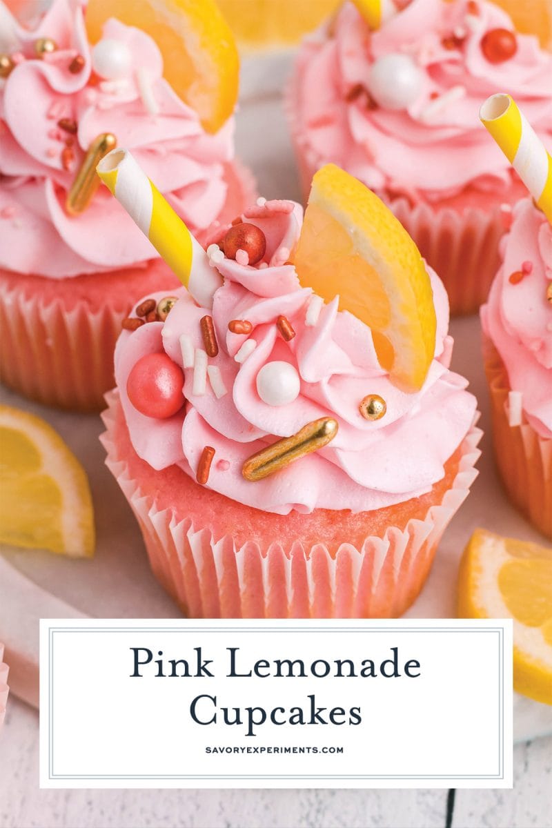 close up of pink lemonade cupcakes  