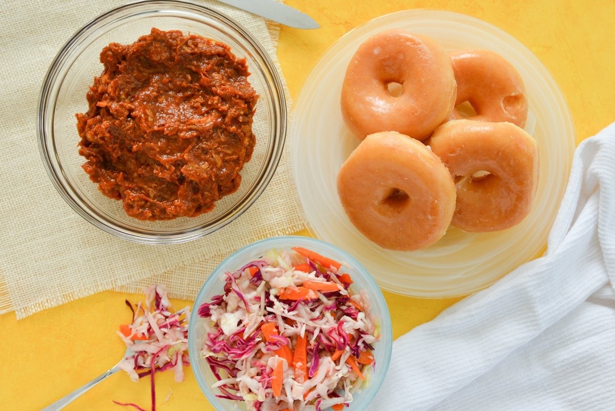 ingredients for pulled pork donut sandwiches 