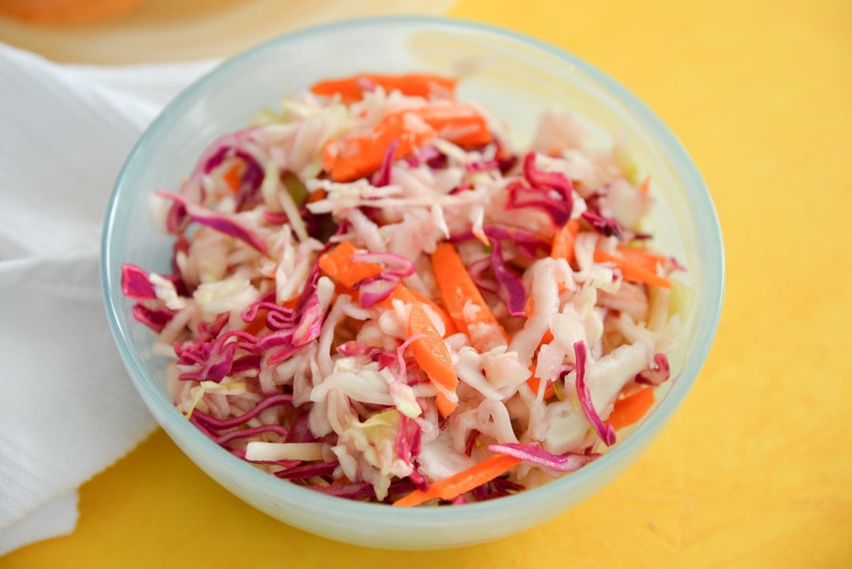 small bowl of no mayo coleslaw 