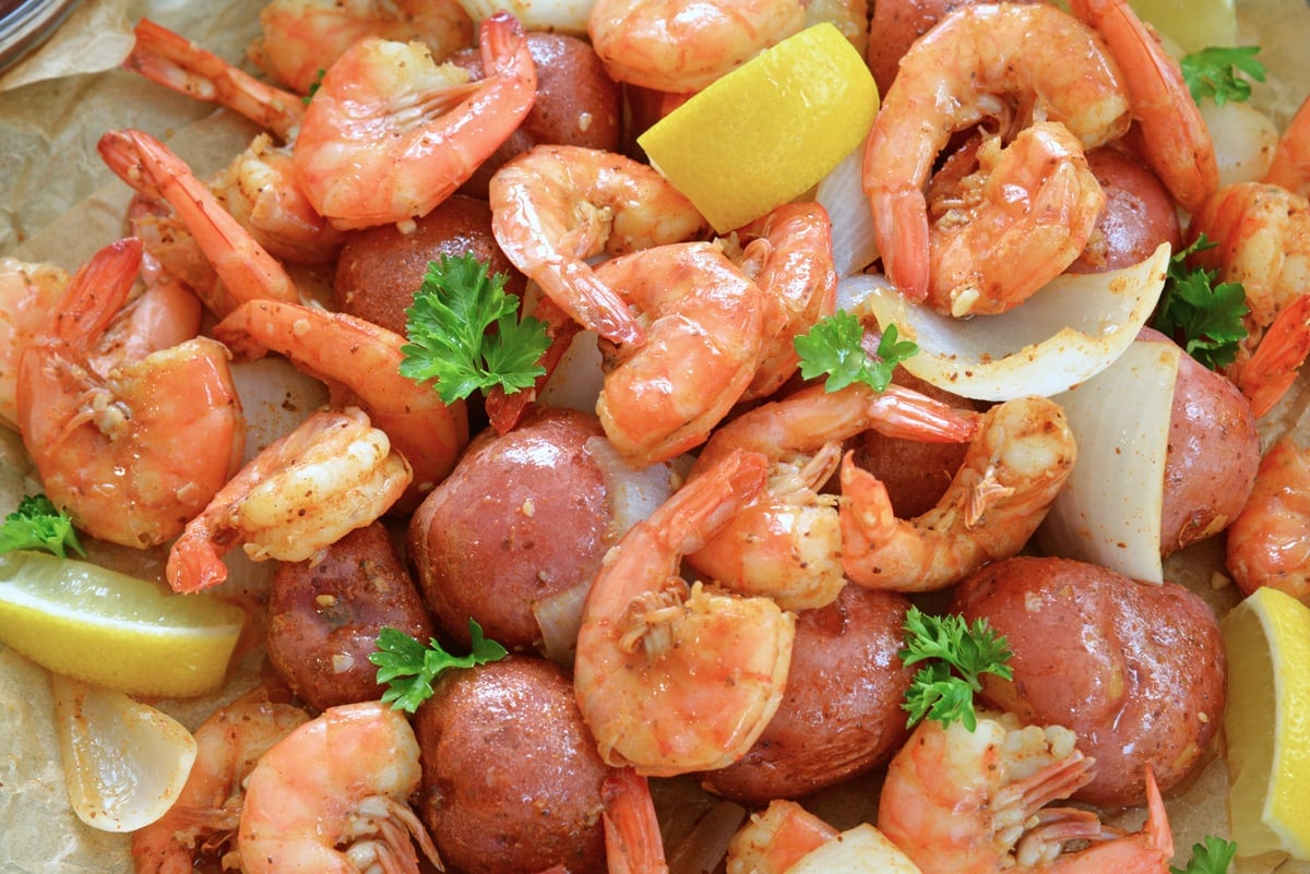 close up of steamed shrimp 