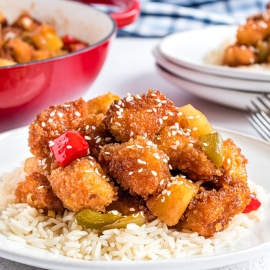 angle plate of crispy sweet and sour chicken