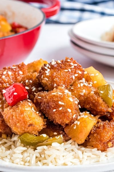 angle plate of crispy sweet and sour chicken