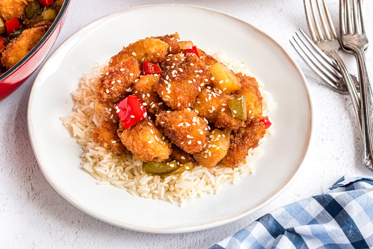 plated crunchy sweet and sour chicken 
