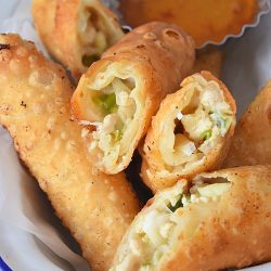 jalapeno popper egg rolls in a bowl