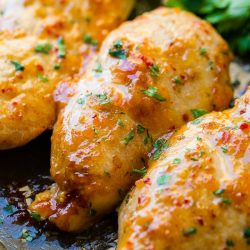 angled shot of bottom of the jar chicken breasts