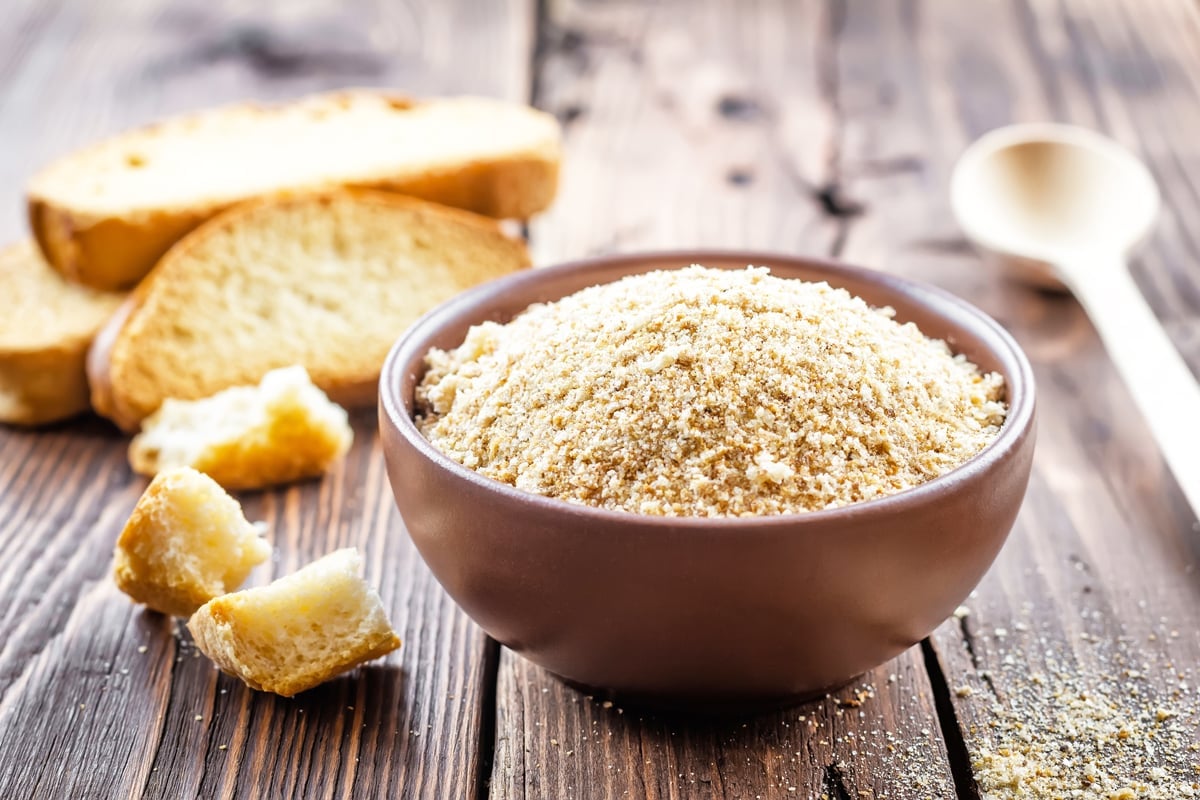 wooden bowl of homemade bread crumbs