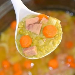 ham soup in a ladle