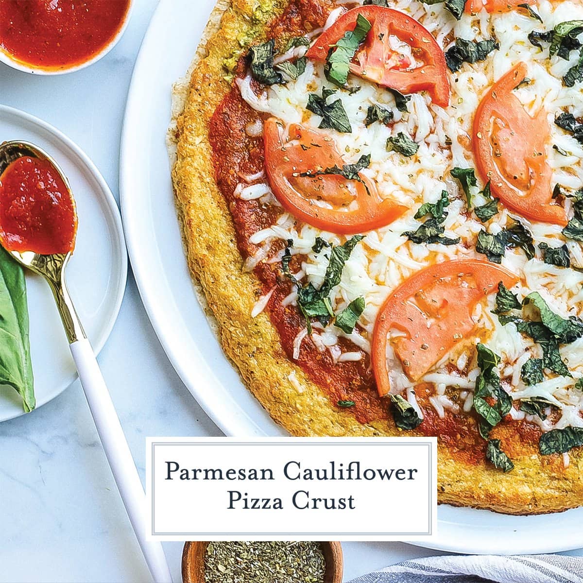 quarter view of cauliflower pizza crust with topping options 