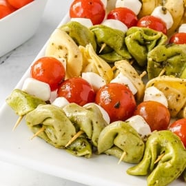 platter of tortellini salad kabobs